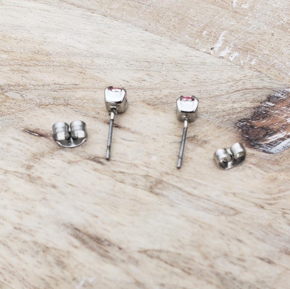 Elegant Purple, Pink, And Clear Stud Earrings - Picture 11 of 15